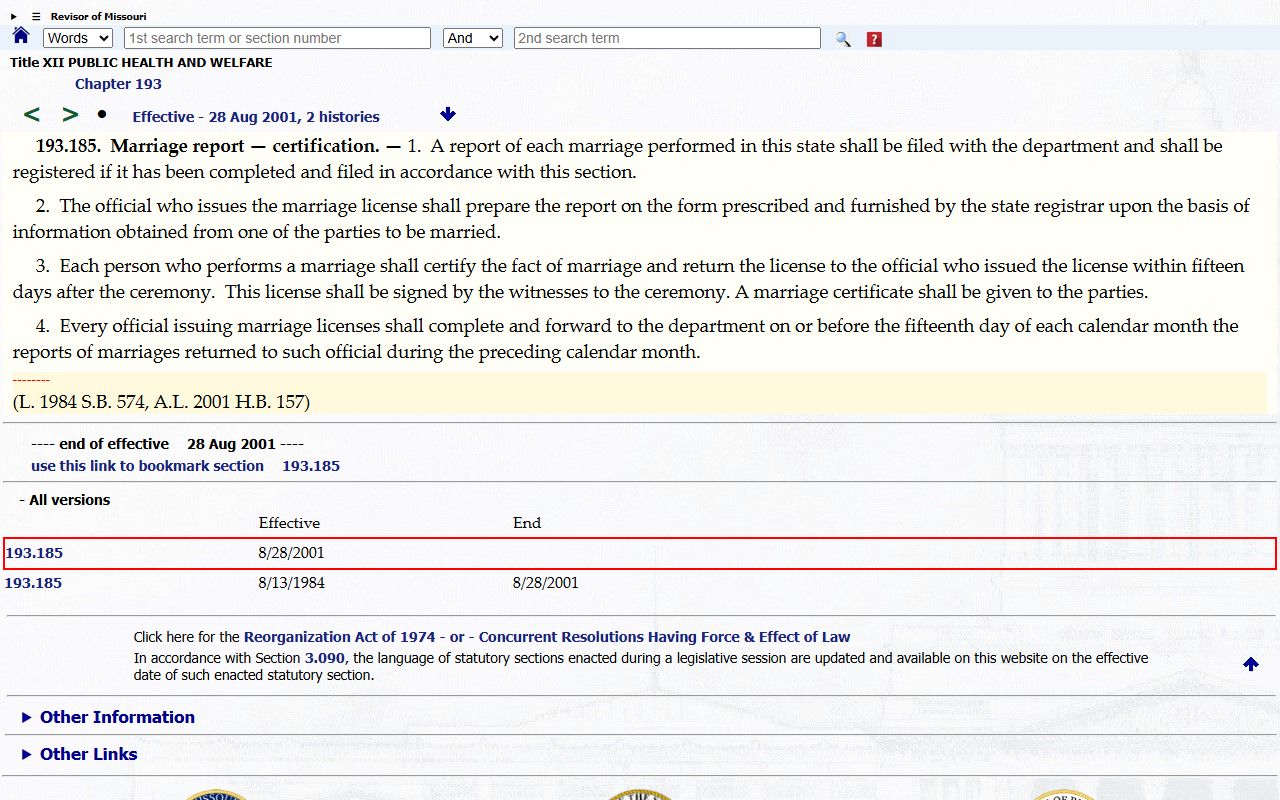 Franklin County court dockets statutory record context for marriage returns