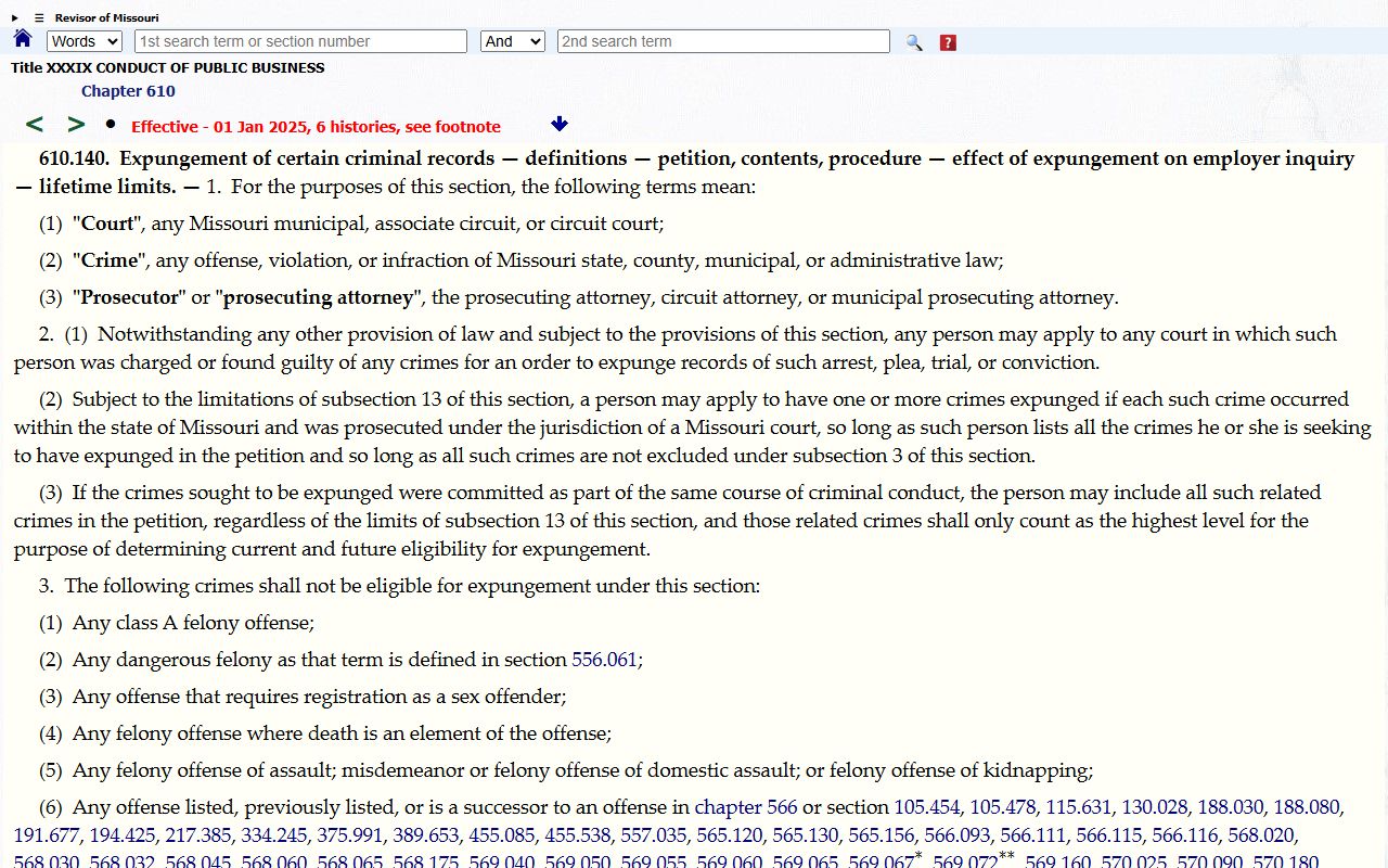 Franklin County court dockets Missouri expungement statute reference