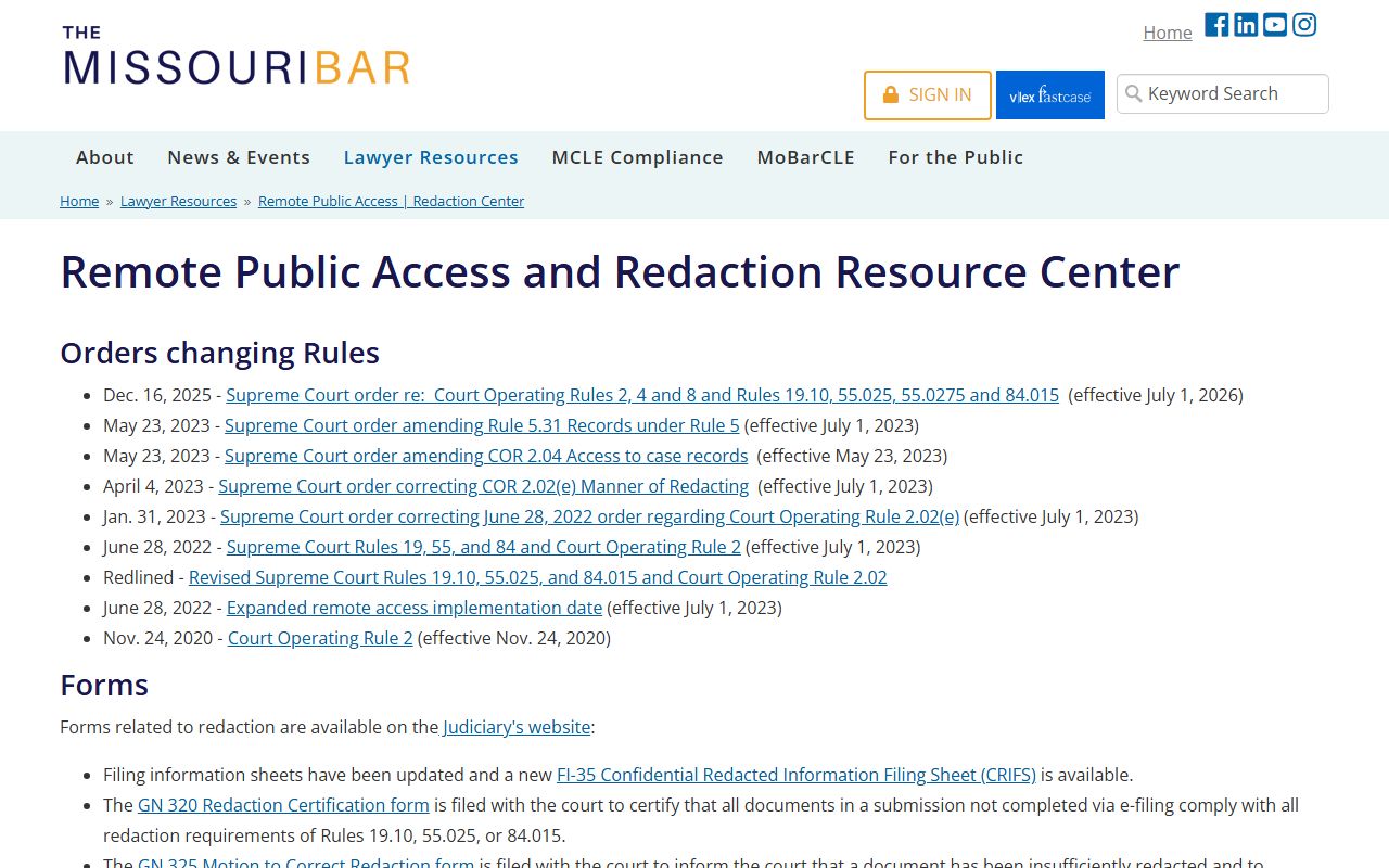Franklin County court records remote public access and redaction information