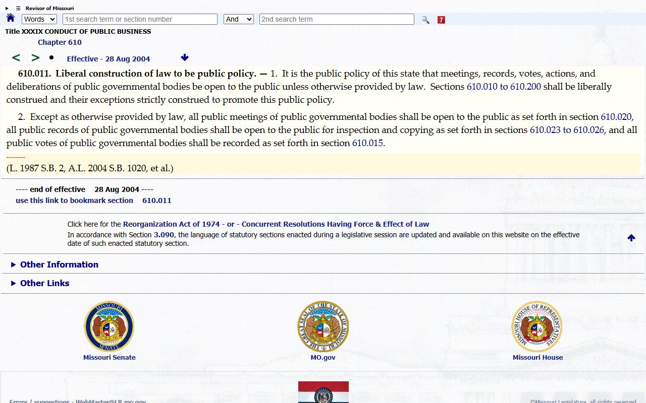 Franklin County court records Missouri Sunshine Law public policy
