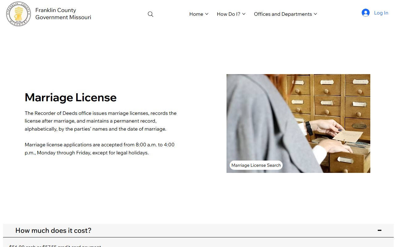 Franklin County marriage records license application rules and fee