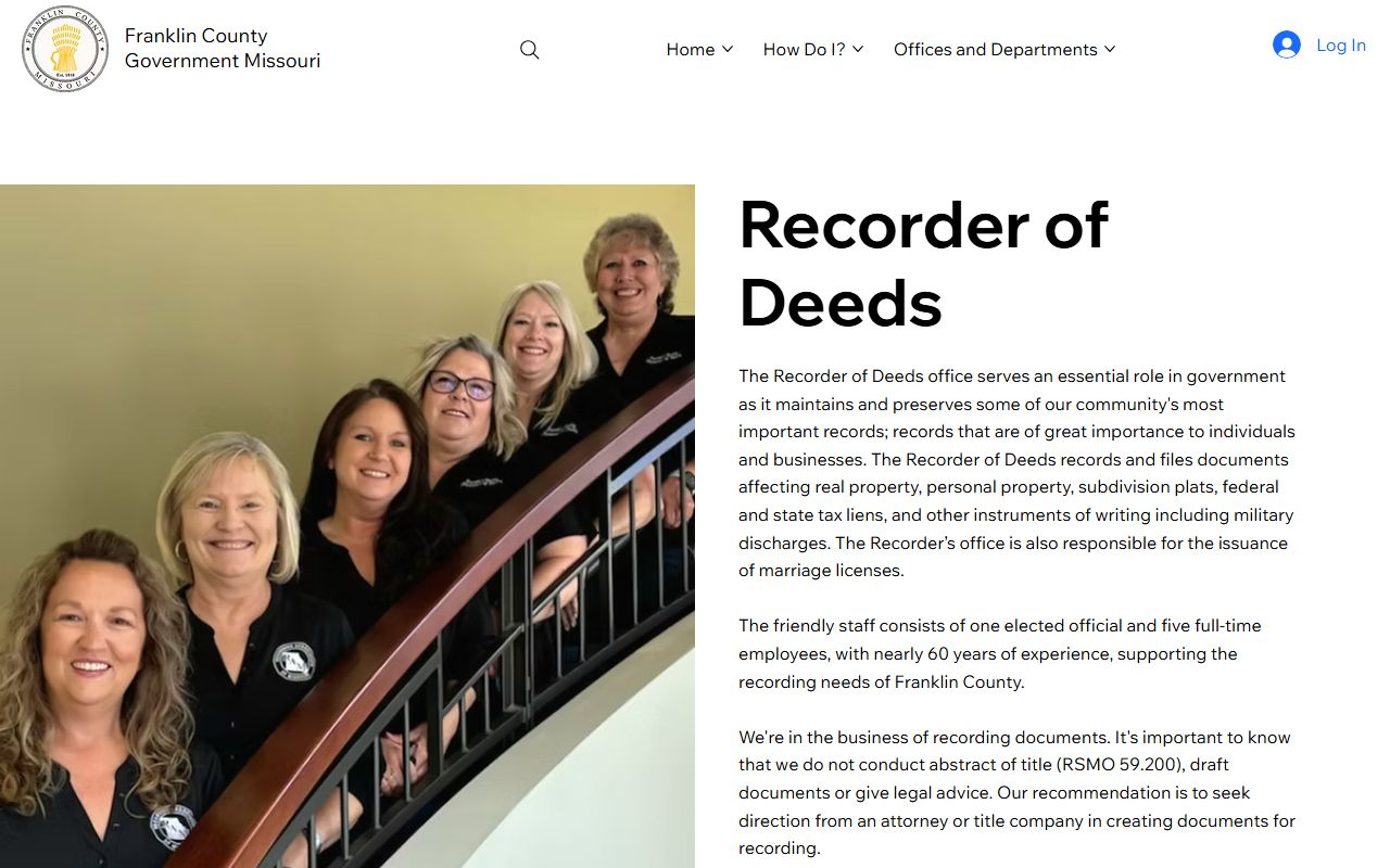 Franklin County marriage and divorce records Recorder of Deeds office duties