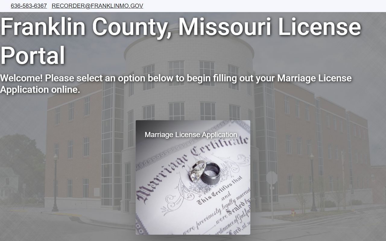 Franklin County marriage records online application and search portal