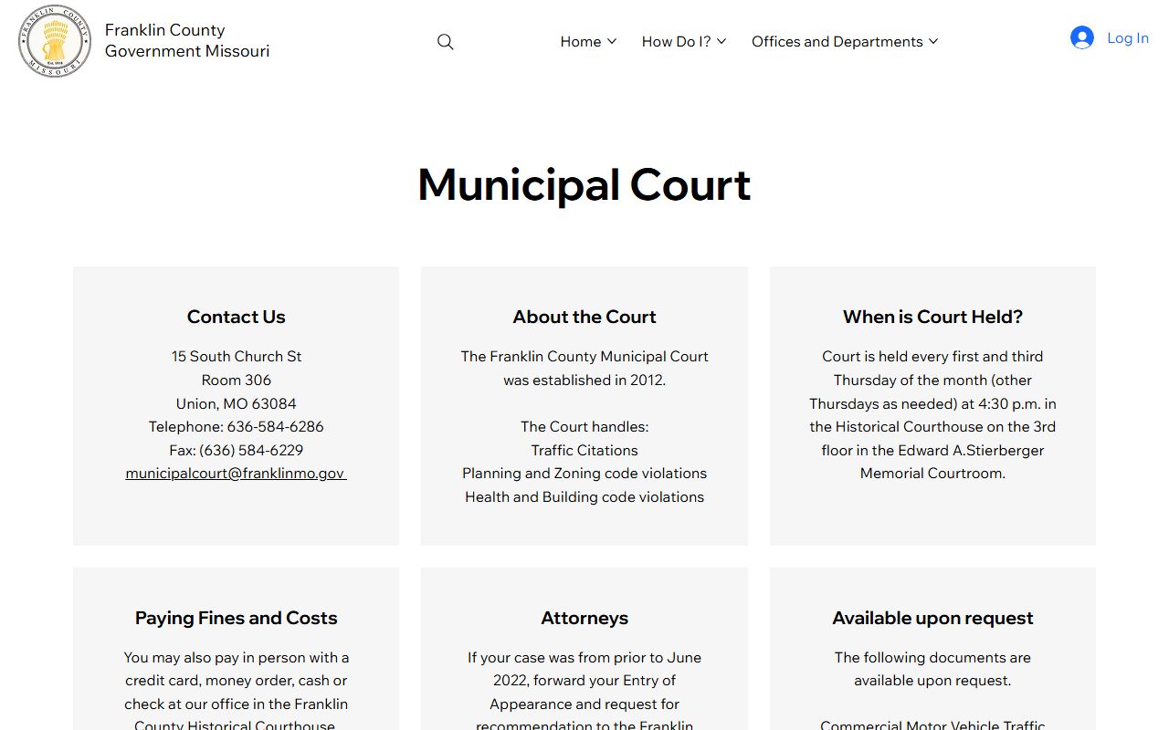 Franklin County court records municipal traffic payment information